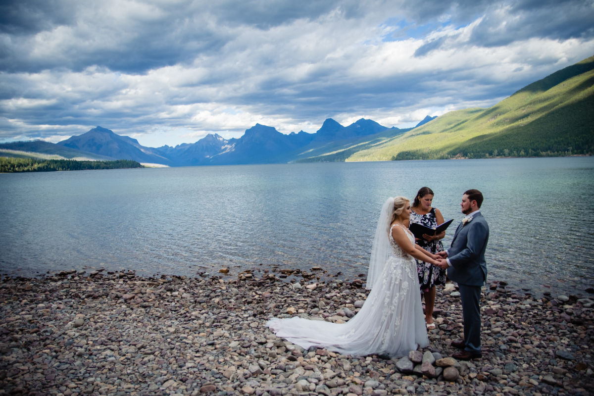 elopement on shore of lake McDonald in Glacier National Park